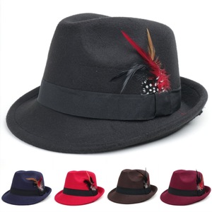 Sombreros Fedora 100% Lana Unisex para Adultos, Sombrero de Fiesta con Decoración de Plumas, Estilo Europeo Vintage, Sombrero Jazz - Product Image 5
