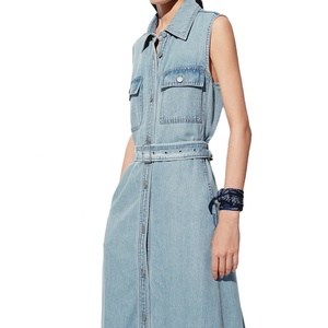 Vestido de Mezclilla Personalizado al por Mayor para Mujer, Estilo Verano, Sin Mangas, Cuello de Muñeca, Múltiples Bolsillos, Estilo Vintage - Product Image 3