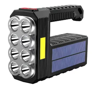 Strong Light Flashlight 8 LED Lights Source Flashlight With COB Side Light USB/Solar Rechargeable Portable Torch