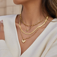 Ensemble de colliers superposés avec pendentif cœur, en acier inoxydable plaqué or, chaînes serpent et câble, bijoux de luxe à superposer pour femme