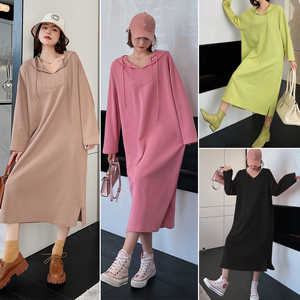 Coreano Pianura Maniche Lunghe Casuale Cotone Bianco Lungo del Vestito Delle Signore Allentato Con Cappuccio di Grandi Dimensioni T Abiti Camicia Abbigliamento Donna - Product Image 2