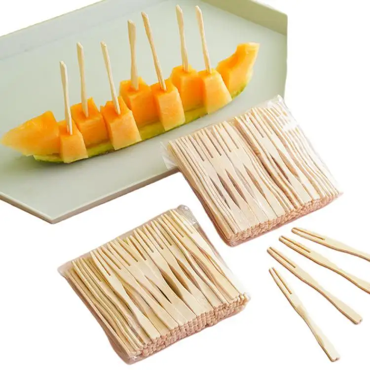 Wholesaler Bamboo Fruit Cake Fork Individually Packaged Small Fork Disposable Fruit Picks