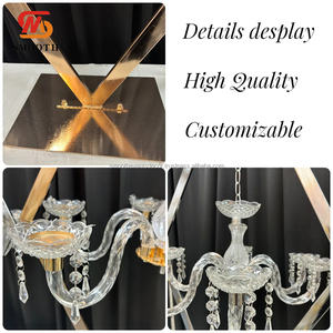 Suave Venta caliente oro y plata alto diamante marco colgante cristal candelabro centro de mesa boda centro de mesa - Product Image 3