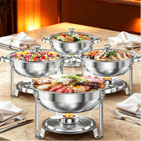 Plat de service rond en acier inoxydable de 4,5 L avec couvercle en verre et support de couvercle, ensemble complet pour buffet et maintien au chaud des aliments