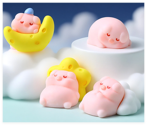Mini estatuilla de jardín 3D para niños, Parche de almohada de estrella, Luna y nube, animales de cerdo durmientes, venta al por mayor, bolsa ciega, cápsula, juguetes pequeños de resina - Product Image 6
