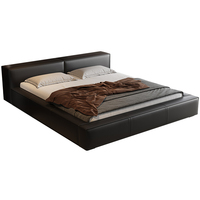 Italienisches Lederbett Leichter Luxus Minimalistisches Hauptschlafzimmer Hochzeitsbett Bodennahes Doppelbett