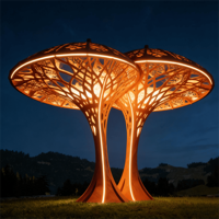 Sculpture d'arbre en acier corten poli avec bandes LED, forme personnalisée, grande décoration extérieure