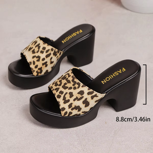 New European American High Top <b>Open</b> Toe Slippers Large Size 43 Leopard Print Summer Chunky Heel Elegant Outdoor Fashion PU - Product Image 4