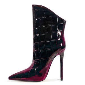 Botines de tacón alto para mujer, talla grande 47, con estampado de piedras y degradado de colores, de charol brillante y ajuste ancho - Product Image 1