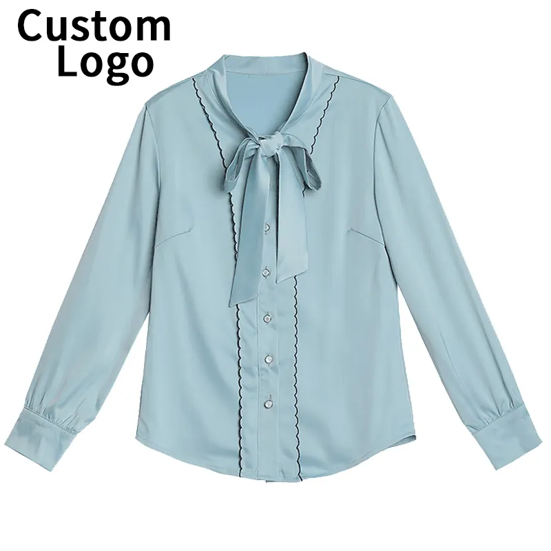AYSP Custom Brand Undefined Elegant Ladies Silk Shirt Tops Lady Long Sleeve Office Women Blouse