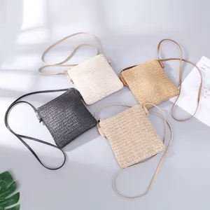 Bolso de paja con cremallera para cosméticos, bolsa cruzada de belleza, Bohemia, para teléfono, playa, verano, 2022