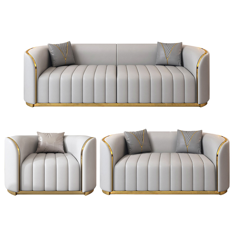 Luxus elegantes Design Edelstahl Dekor moderne Couch Wohnzimmer Leders ofa Set