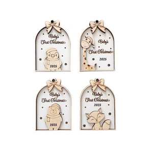 Xiangfeng Wooden <b>Christmas</b> <b>Ornament</b> Baby's <b>First</b> <b>Christmas</b> 2025 Bear Design Engraved Tree Decoration - Product Image 5