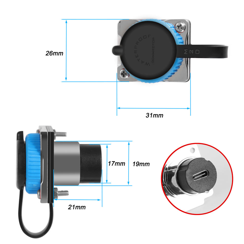 IP68 Waterproof USB C Connector High Speed 10Gbps Panel Mount Type C Female to Female Adapter