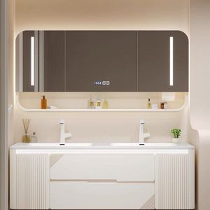 Modern Cream Hotel Vanity Combo Porcelain Basin Lacquer Plywood Bathroom Vanity with Sink and Cabinet - Product Image 2