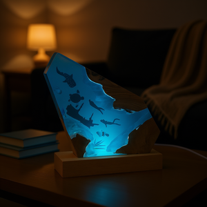 Lampe Océanique en Résine à Commande Tactile, Veilleuse Ambiante avec Pile AAA, Design Plongeur Requin pour Décoration Intérieure - Product Image 2