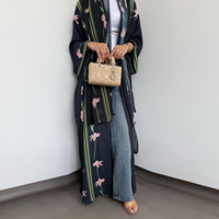 Nouveau Kimono Turc Cardigan Long Musulman Abaya Imprimé Floral Vêtement Islamique Modeste Abaya Dubaï Arabie Saoudite avec Hijab