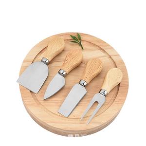 Customized cross-border <b>cheese</b> <b>knife</b> <b>set</b>, multi-functional round rubberwood <b>cheese</b> box four-piece <b>set</b>, in stock and available - Product Image 5