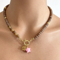 Kalung Manik Citrine Pink Multi-Elemen Gaya Vintage Imut Future Angel, Liontin Desain Serbaguna Kelas Atas untuk Wanita