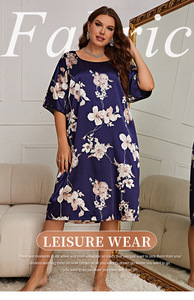Pijamas de talla grande para mujer en la sección larga del vestido de Jersey estampado, nueva ropa de verano para el hogar, camisones de seda helada - Product Image 6