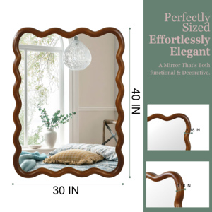 Black Walnut Color 30x40 Wavy <b>Rectangle</b> Solid Wood Frame <b>Mirror</b> <b>For</b> Bedroom Bathroom Living Room Entryway - Product Image 5