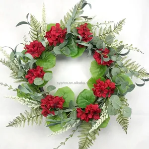 Spring Summer Artificial Flowers Dogwood Eucalyptus Flower Wreath Garland Decorations For Front Door