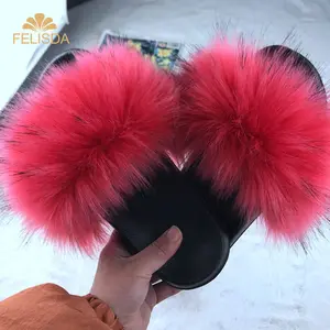 Sexy Faux Fur Slippers Women Furry Fluffy Slippers Outdoor Indoor Home Flat Shoes Casual Flops Slides Plush Women's Sandals