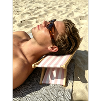 Repose-tête de plage pliable en bois rayé rose avec sac de rangement, oreiller portable en pin pour la plage, les voyages et la détente en extérieur