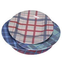 Vente chaude 9 ''/11'' Assiette ronde cahoteuse à carreaux classique Plats de salade de dîner en mélamine incassables durables sans BPA pour servir des aliments