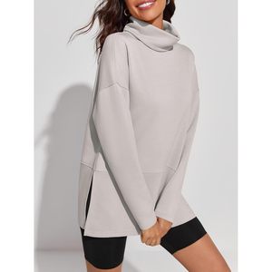 Sweat-shirt surdimensionné à col roulé pour femme, manches longues, coupe ample, fentes latérales, pull décontracté - Product Image 3