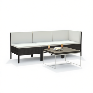 Conjunto de Muebles de Jardín en Negro y Crema, Asientos de Ratán para Exteriores, Diseño Contemporáneo para 4 Personas, Estructura Metálica Resistente a la Intemperie - Product Image 1