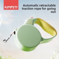 Laisse Rétractable Bicolore Vert Pastel et Jaune à Motif Os, Verrouillage à Bouton Unique, Poignée Courbée Ergonomique pour Promenades d'Animaux