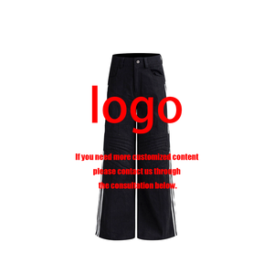 Pantalon de jogging décontracté coréen noir délavé à quatre bandes pour homme et pantalon cargo baggy pour femme - Product Image 3