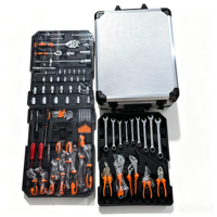 Kit complet d'outils de réparation automobile 187 pièces, jeu de clés à douille à cliquet en acier au chrome-vanadium avec boîtier en aluminium pour mécanicien