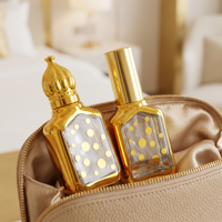 Flacon de parfum en verre rectangulaire de 15 ml avec motif à pois dorés, applicateur à bille pour vaporisateur, rechargeable, mini bouchon à vis, emballage carton