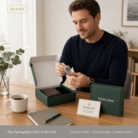 Boîte d'expédition vert forêt avec logo argenté, insert en mousse EVA, intérieur bicolore, emballage cadeau de luxe pour montres et bijoux