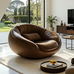 Fauteuil lounge pivotant moderne de luxe, meubles de salon, cuir marron, fauteuil rond d'appoint, <span class=keywords><strong>canapé</strong></span> coquille, fauteuil d'hôtel - Product Image 4