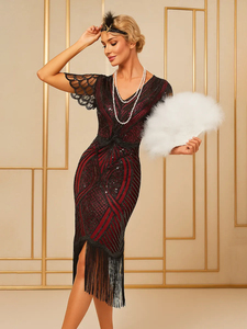 Hot Bán Của Phụ Nữ 1920S Cổ Điển Giản Dị Sequin Fringe Ăn Mặc Nghệ Thuật Deco Cái Mỏ Trang Phục Chính Thức Buổi Tối Cocktail Đảng Gown - Product Image 1