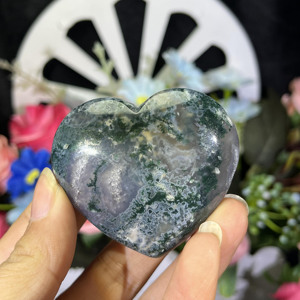 Venta al por Mayor de Cristales Naturales de Ágata Musgosa en Forma de <span class=keywords><strong>Luna</strong></span> y Corazón, Corazón de Ágata Musgosa para Sanación - Product Image 3