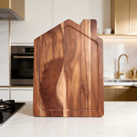 Planche à découper en bois d'acacia de qualité supérieure, en forme de maison, en bois naturel, avec rainure pour les jus, pour la décoration de la cuisine à domicile
