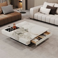 Table Basse Carrée Moderne en Marbre et Bois, Ensemble de Meubles Multifonctionnels Uniques avec Tiroirs pour Salon Intérieur de Luxe