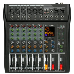 Mezclador <span class=keywords><strong>de</strong></span> Audio Analógico Profesional Serie BK <span class=keywords><strong>de</strong></span> 6/8/12 Canales con Faders Deslizantes y 99 Efectos DSP para Podcast y Transmisión en Vivo - Product Image 1