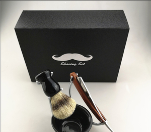 Nouveau kit de rasage en bois pour hommes, rasoir droit à manche en bois, ensembles de rasoirs, sangle en cuir, brosse à raser pour hommes, cadeau, ensemble de rasage pour <span class=keywords><strong>barbier</strong></span> pour hommes - Product Image 2