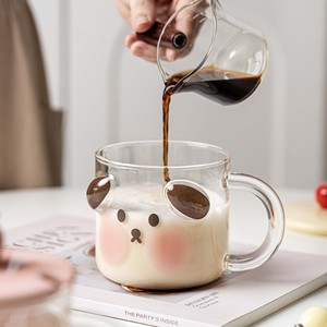 Heißes hochwertiges tier-Süßiges Glasbecher Borosilikat Kaffee Milch Trinkbecher Glas runder Glas-Wasserbecher mit Deckel und Strohhalm - Product Image 2