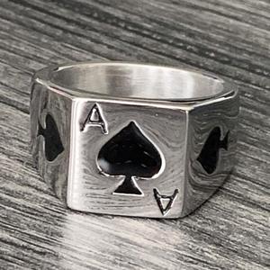 316L Degli Uomini di Anello In Metallo Minimalista Gioielli di Moda Personalizzata In Acciaio Inox Uomini Anello Quadrato Inciso <span class=keywords><strong>Asso</strong></span> Di Picche Anelli Con Sigillo - Product Image 3