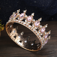 Aierflorist nuevo estilo de corte europeo Tiara nupcial aleación círculo completo redondo rojo barroco nupcial Tiara corona para decoración de ramo