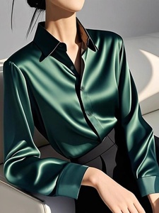 <span class=keywords><strong>Camisa</strong></span> Elegante de Manga Larga para <span class=keywords><strong>Mujer</strong></span>, Estilo Occidental, <span class=keywords><strong>Color</strong></span> Verde Oscuro, con Botones, de Satén de Poliéster de Alta Gama, Nueva Colección Primavera 2026 - Product Image 2