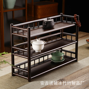 Bamboo Double Layer <b>Tea</b> Rack Storage <b>Stand</b> For Teapot Gaiwan Display Multi Functional Handmade Standing Type - Product Image 5