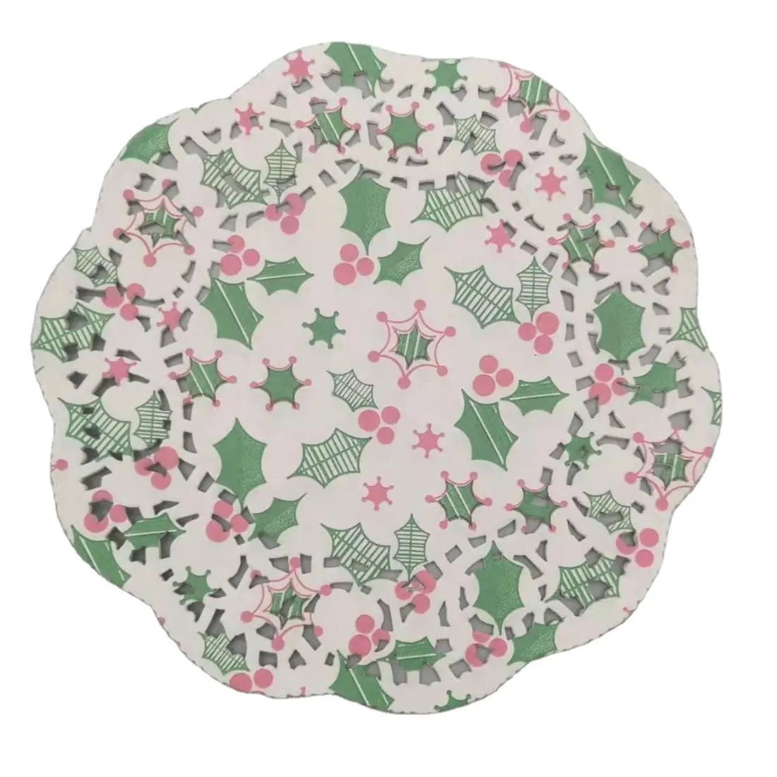 Round shape Big Size 51 cm green color paper doilies for Christmas