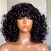 Perruque Lace Front Bouclée Super Super Densité 300% en Cheveux Humains Bruts Vietnamiens, Fabriquée à la Machine, Couleur Noir Piano avec Mèches Brunes, Sans Colle
